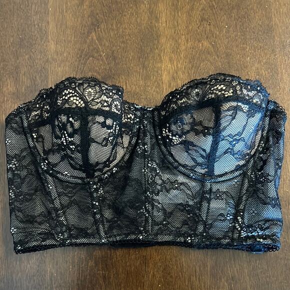 Adika Black Corset Lace Bra Top Strapless Back Clasps Small - Picture 1 of 5